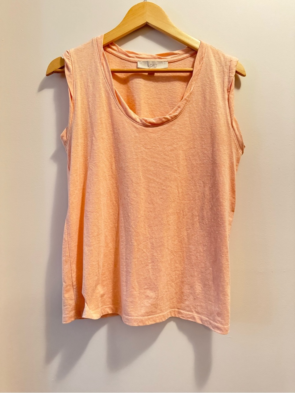 LOFT Peach Scoop Neck Tank Top 100% Cotton Sleeveless Relaxed Size S